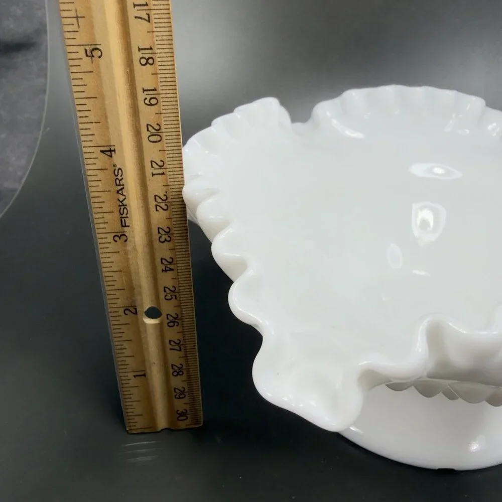 Fenton‎ Hobnail Milk Glass Ruffled Edge Footed Dish Bowl Container White Vintage